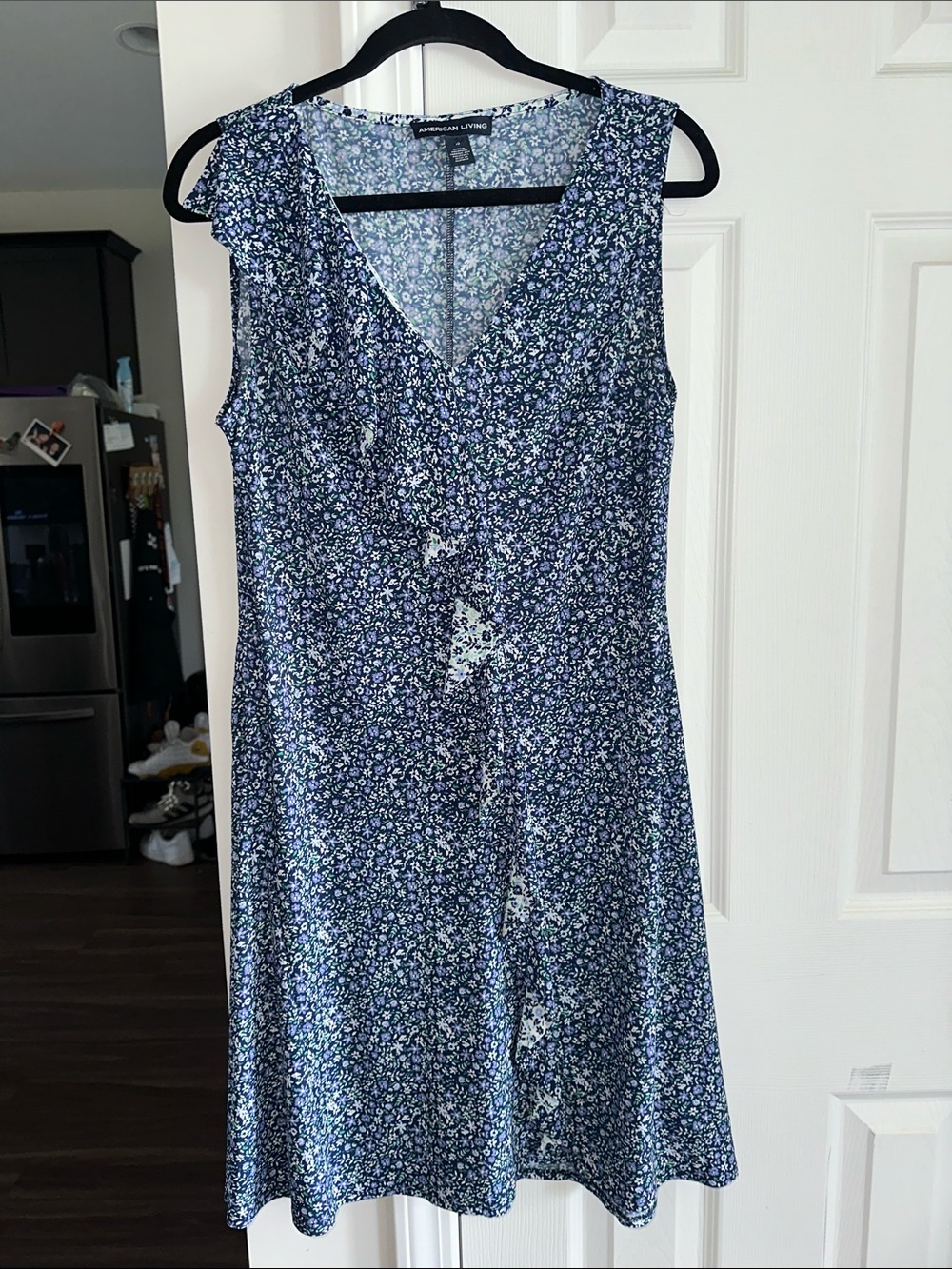 American Living Navy Blue Floral V-Neck Sundress